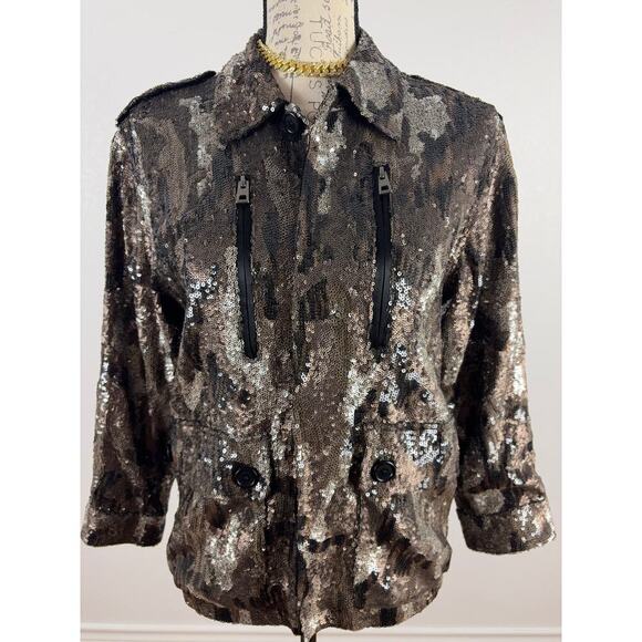 B45 Zadig & Voltaire Sequined Camou Jacket Women XS - Picture 6 of 12